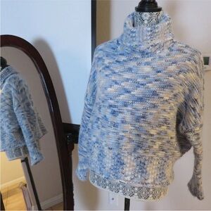 Forever 21 Cropped White Blue Speckled Cowl Neck Chunky Sweater Women oversized